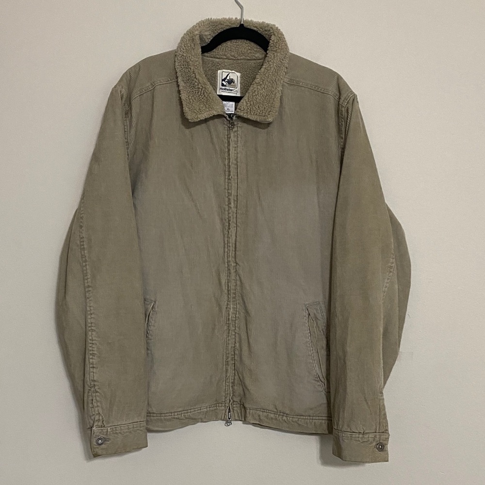 Vintage Hollister Jacket coat corduroy men XL Sherpa lined full zip comfy cream